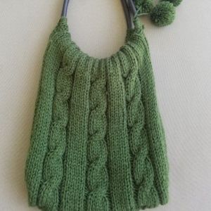 Knit shoulder purse with faux leather handles